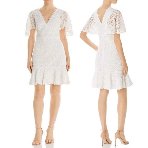 NWT Eliza J Fit & Flare Ivory White Lace Flutter Sleeve Short Dress Size 14 NEW - Picture 1 of 15